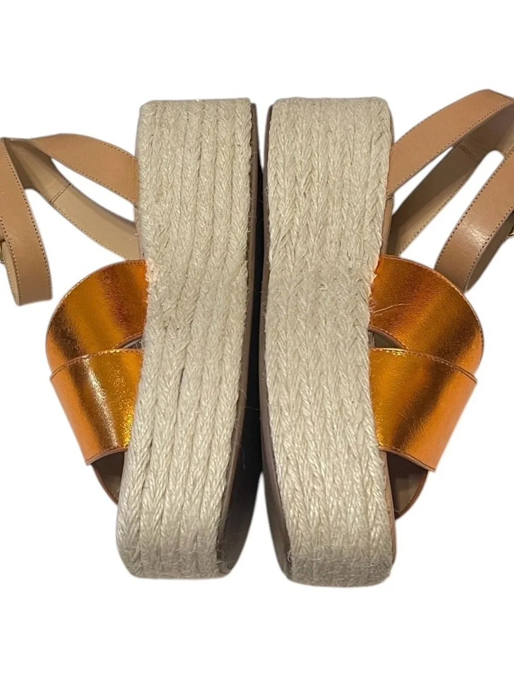 Seychelles SEY Anthropologie Metallic Orange Espadrille Wedge Sandal sz 9 NIB
